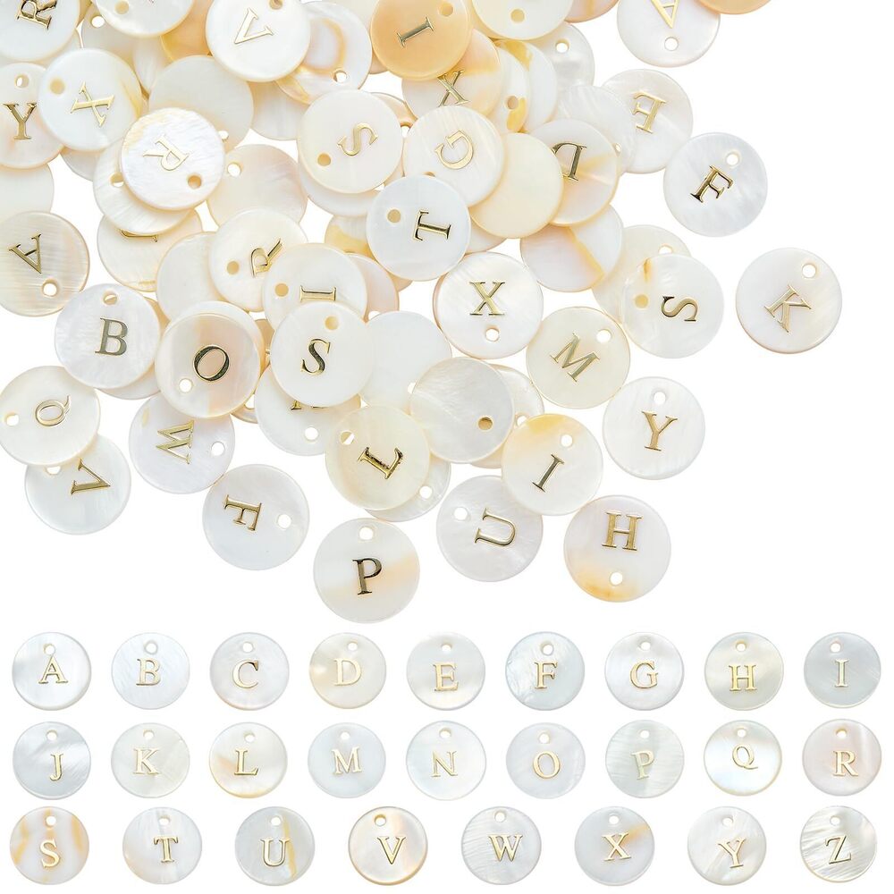 6940 52 Pieces Letter Charms for Jewelry Making Bulk Cute Freshwater Shell